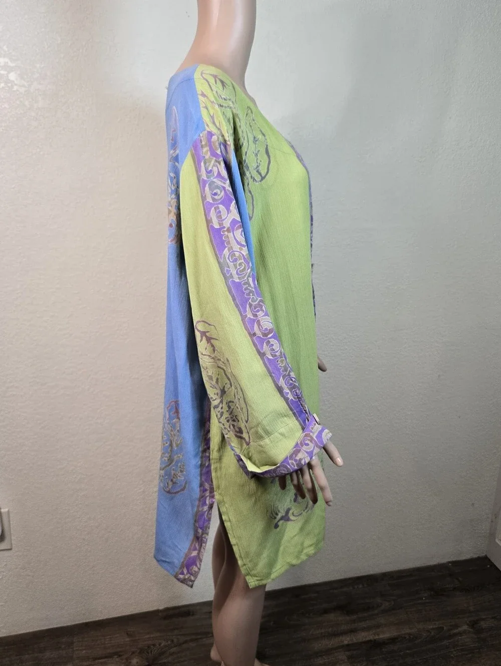 Soft Surroundings 100% Rayon Teal Green Purple Button Blouse Overlay Tunic 2x - Picture 6 of 14